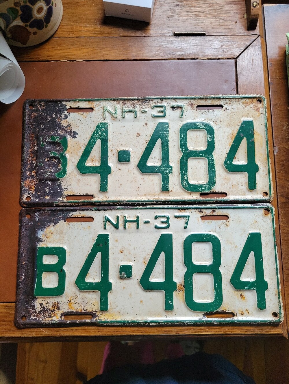 Vintage 1937 New Hampshire Commercial License Plate Pair NH-37 Antique Auto Tag